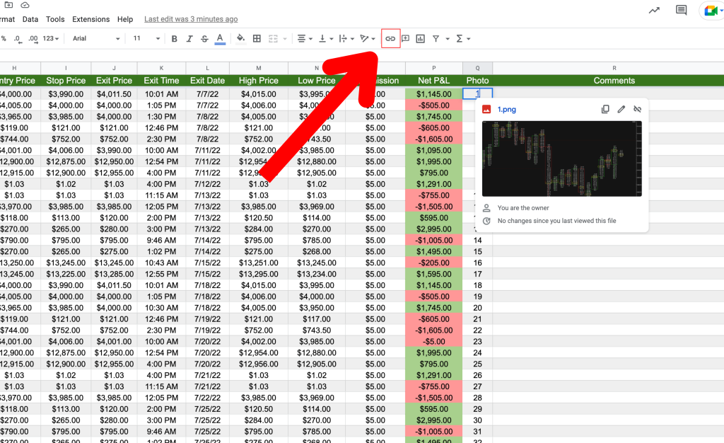 Displaying How To Link Trading Photos to Spreadsheet