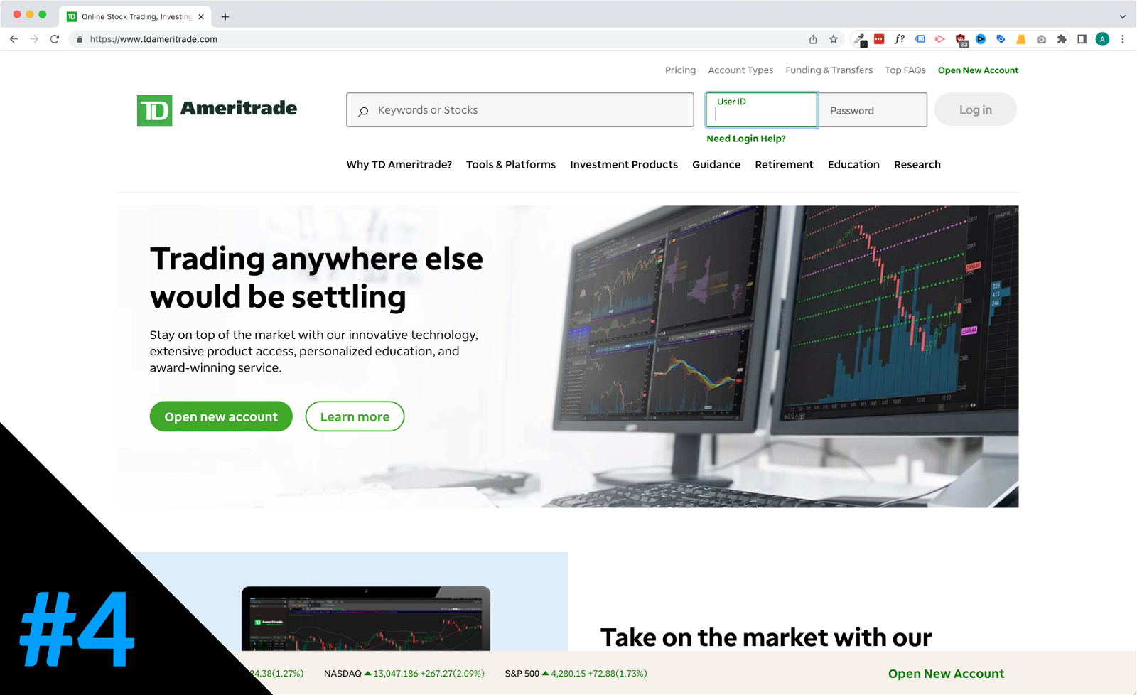 Screenshot of TD Ameritrade's Website with Review Rating