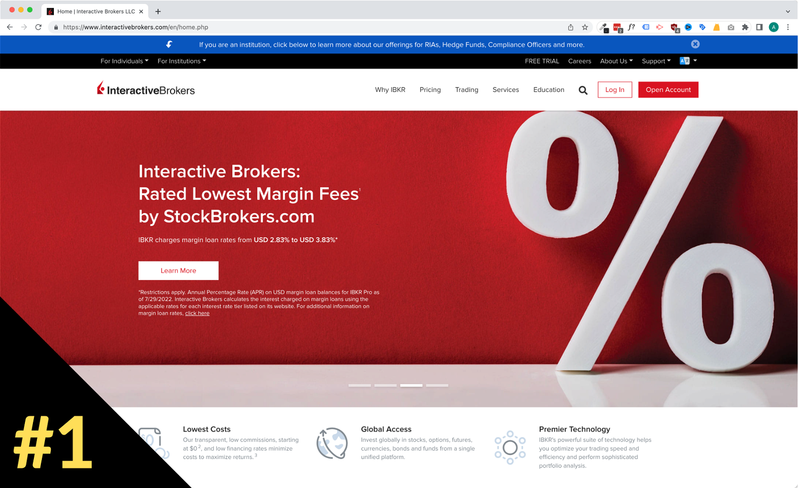 Screenshot of Interactive Broker's Website with Review Rating